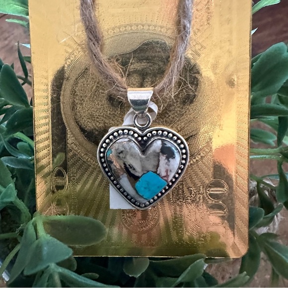 NWT Heart-Shaped Sterling Silver 925 Pendant with Turquoise and Marble Matrix - Picture 3 of 10